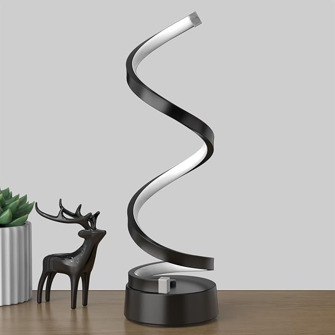 Black Spiral LED Table Lamp – 15.8 Inch Dimmable Touch Bedside Lamp
