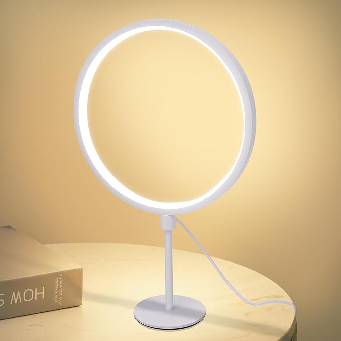 Metal Circle Table Lamp – 15.8-Inch USB Dimmable Bedside Lamp