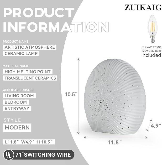 10.5-Inch Decorative Ceramic Table Lamp – Corded Lamp with Bulb Included