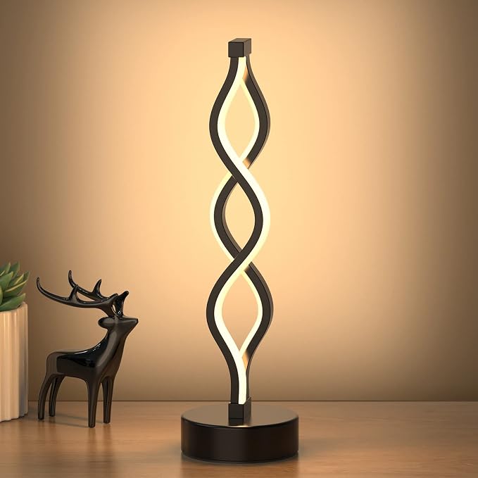 Black Infinity Spiral LED Table Lamp – Dimmable Touch Bedside Lamp