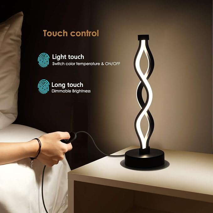 Black Infinity Spiral LED Table Lamp – Dimmable Touch Bedside Lamp