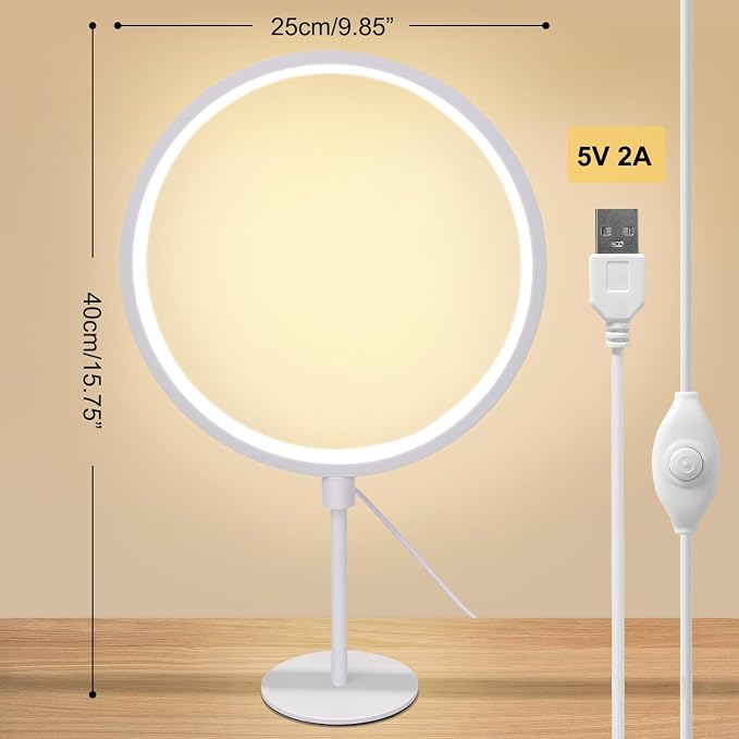 Metal Circle Table Lamp – 15.8-Inch USB Dimmable Bedside Lamp
