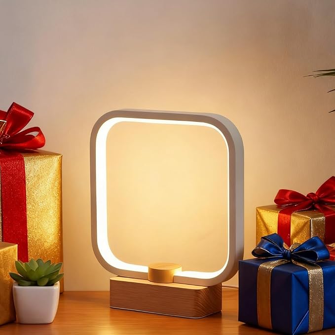 LED Wood Table Lamp – 3-Color Temperature Dimmable Bedside Night Light