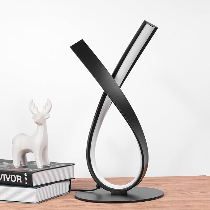 Black Spiral LED Table Lamp – Stepless Dimmable Bedside Lamp