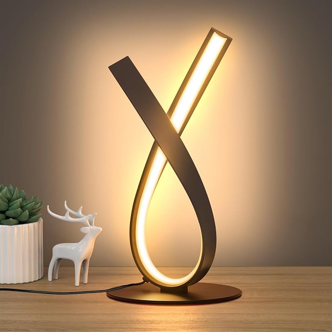 Black Spiral LED Table Lamp – Stepless Dimmable Bedside Lamp
