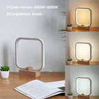 LED Wood Table Lamp – 3-Color Temperature Dimmable Bedside Night Light