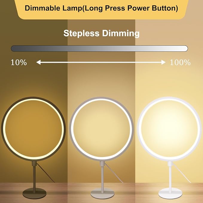 Metal Circle Table Lamp – 15.8-Inch USB Dimmable Bedside Lamp
