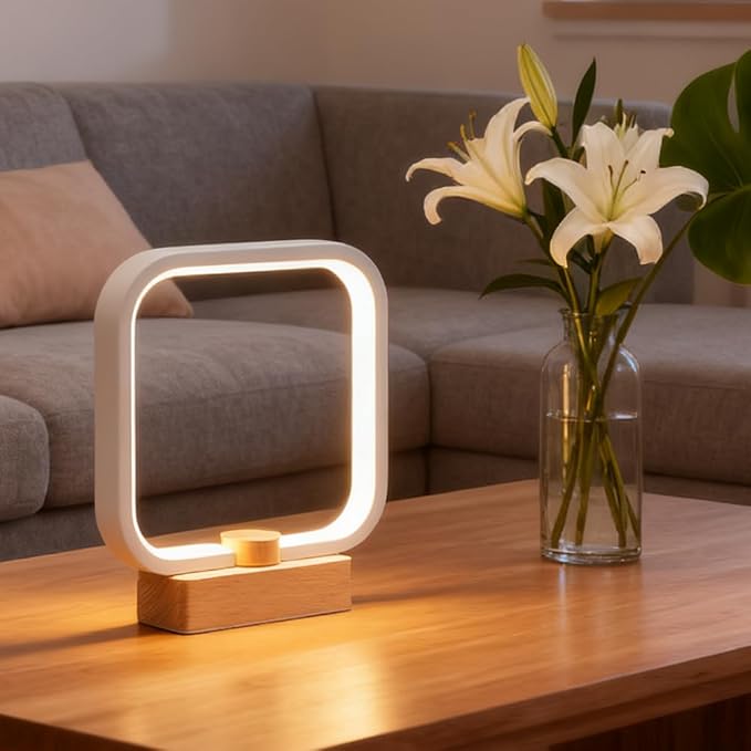 LED Wood Table Lamp – 3-Color Temperature Dimmable Bedside Night Light