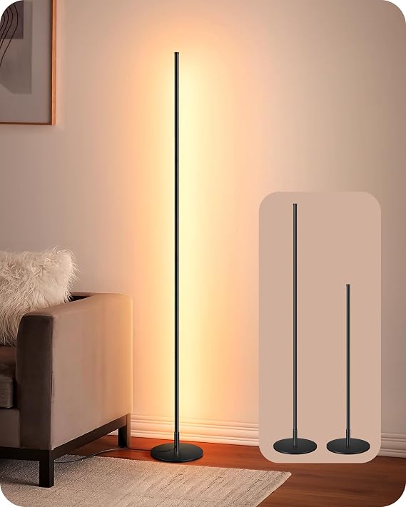 59.84-Inch LED Corner Floor Lamp – Black Dimmable Standing Lamp