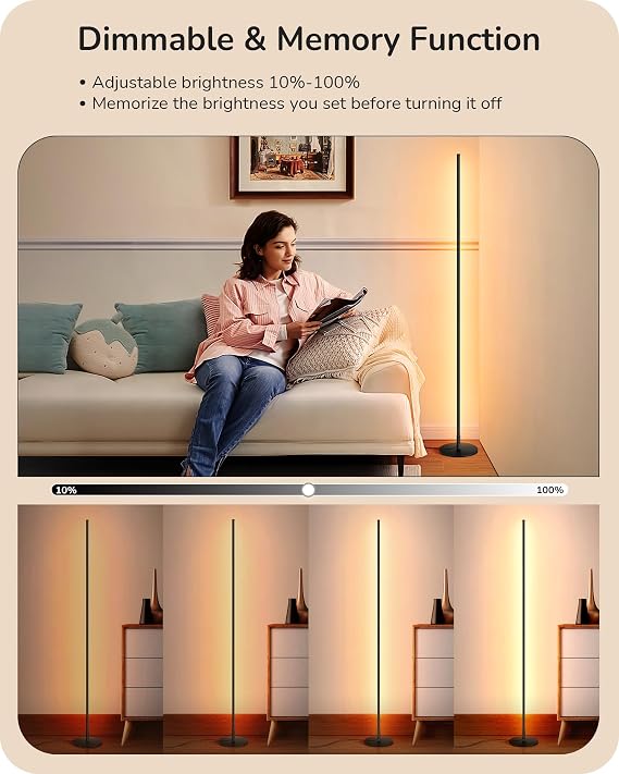 59.84-Inch LED Corner Floor Lamp – Black Dimmable Standing Lamp