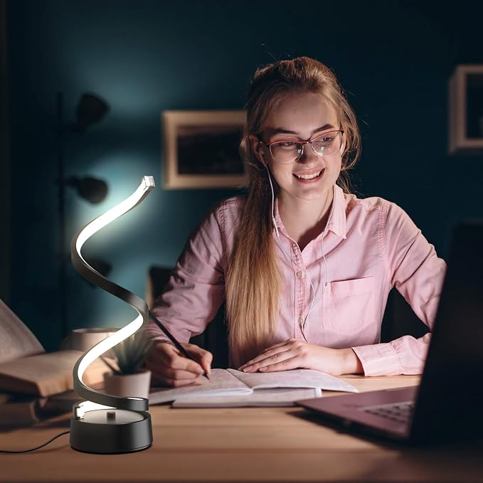 Black Spiral LED Table Lamp – 15.8 Inch Dimmable Touch Bedside Lamp