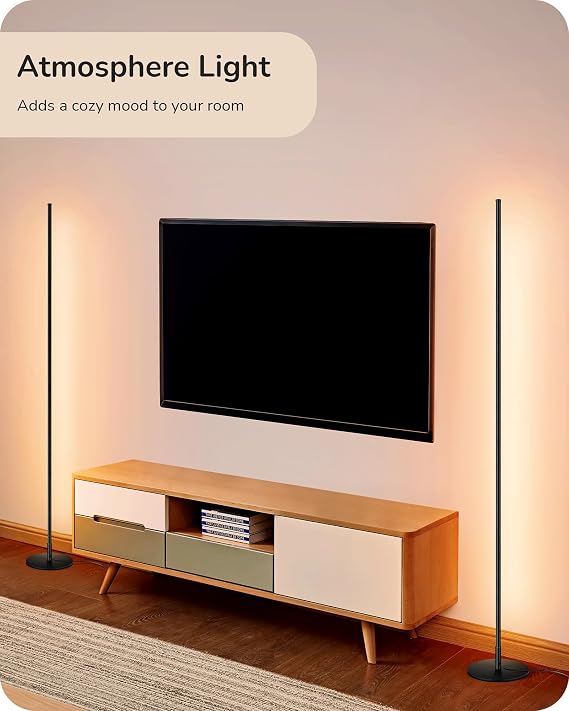 59.84-Inch LED Corner Floor Lamp – Black Dimmable Standing Lamp
