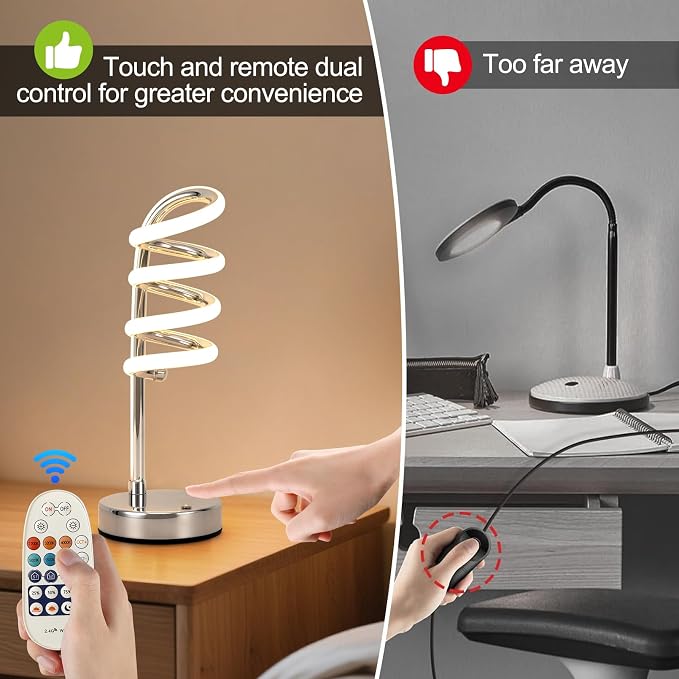 Modern Spiral Table Lamp – Dimmable LED Silver Bedside Lamp