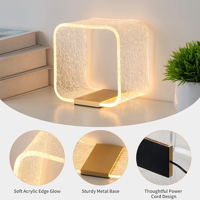 Acrylic Bedside Lamp – Square Starry Effect LED Table Lamp