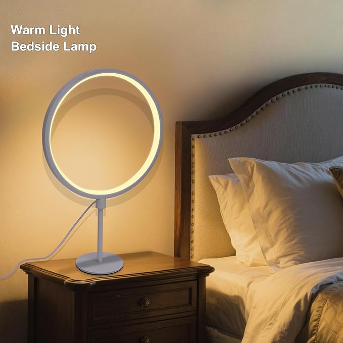 Metal Circle Table Lamp – 15.8-Inch USB Dimmable Bedside Lamp