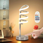 Modern Spiral Table Lamp – Dimmable LED Silver Bedside Lamp