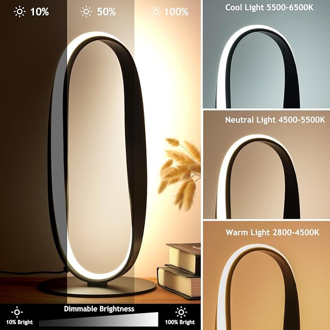 Black Circle LED Table Lamp – 3 Color Temperatures & Dimmable