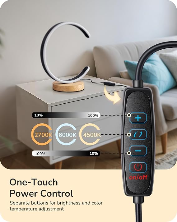 LED Table Lamp for Living Room – C-Shaped Modern Bedside Lamp