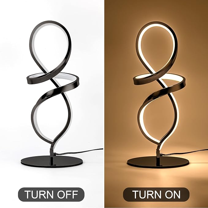 Modern Small Table Lamp – 12W Black LED Spiral Nightstand Lamp