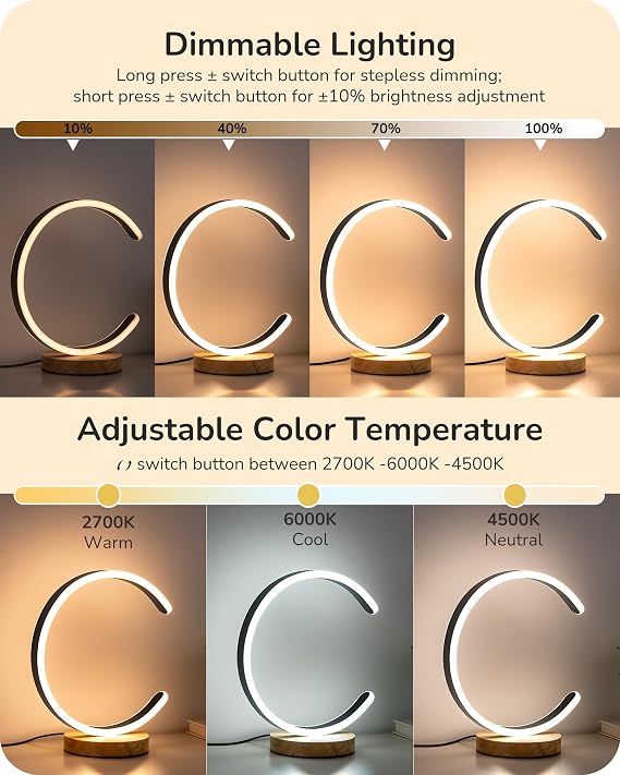 LED Table Lamp for Living Room – C-Shaped Modern Bedside Lamp