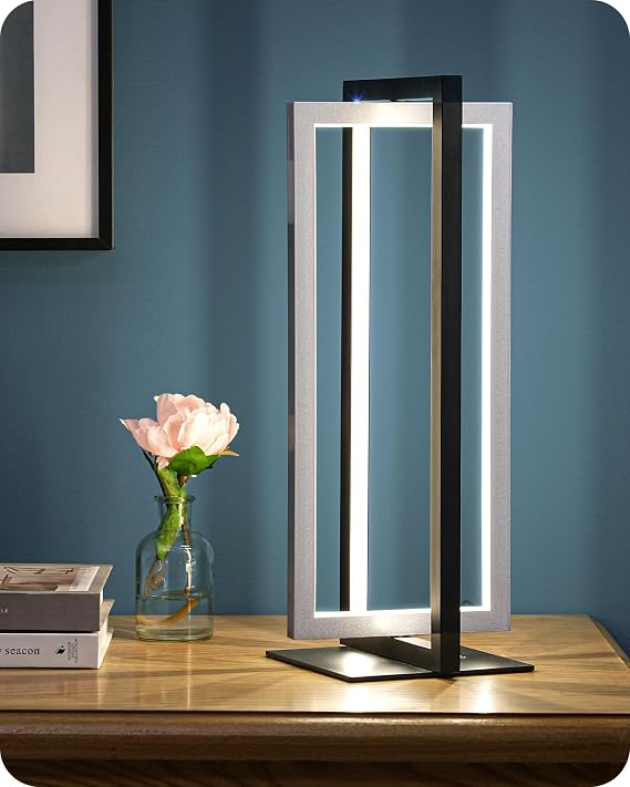 Modern LED Table Lamp – 750LM Dimmable Silver Nightstand Lamp