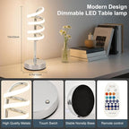 Modern Spiral Table Lamp – Dimmable LED Silver Bedside Lamp