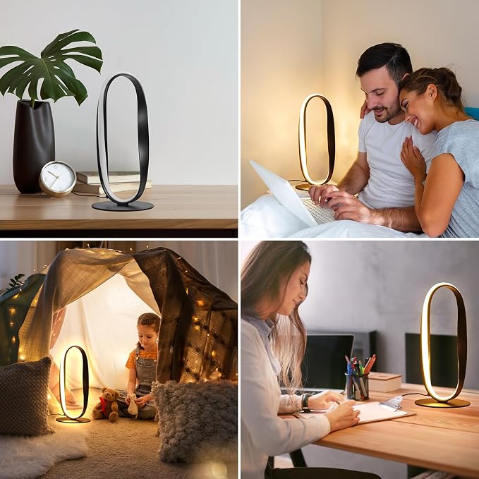 Black Circle LED Table Lamp – 3 Color Temperatures & Dimmable
