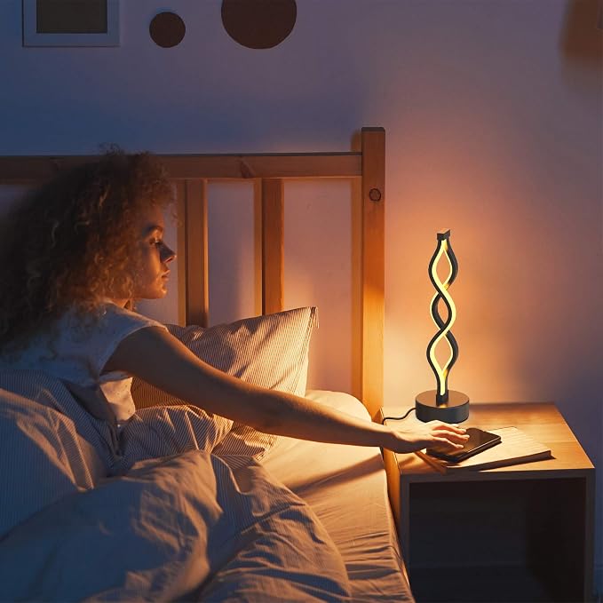 Black Infinity Spiral LED Table Lamp – Dimmable Touch Bedside Lamp