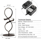 Modern Small Table Lamp – 12W Black LED Spiral Nightstand Lamp