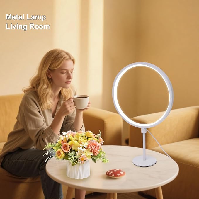 Metal Circle Table Lamp – 15.8-Inch USB Dimmable Bedside Lamp