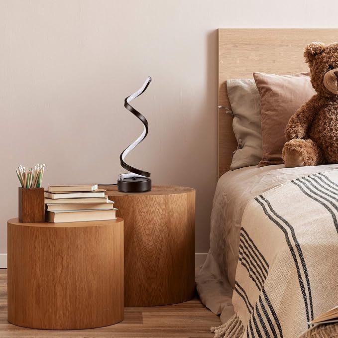 Black Spiral LED Table Lamp – 15.8 Inch Dimmable Touch Bedside Lamp